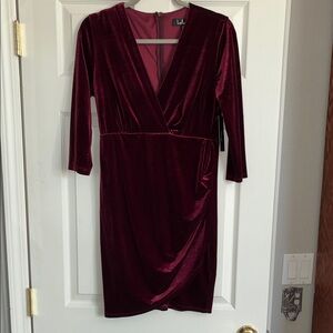 Lulu's Deep Red Velvet Long Sleeve Dress